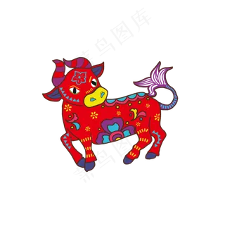 牛年民族拼色牛剪纸