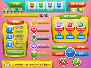 为手机游戏或应用程序app设置的界面游戏和按钮。插图。易于编辑。