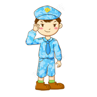 国庆节穿着蓝色迷彩服的军人敬礼