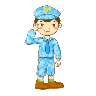 国庆节穿着蓝色迷彩服的军人敬礼