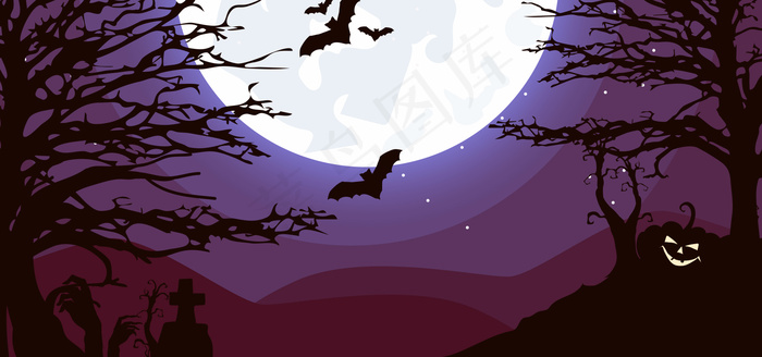 万圣节狂欢夜诡异森林红色banner(1920*900px 	       )psd模版下载