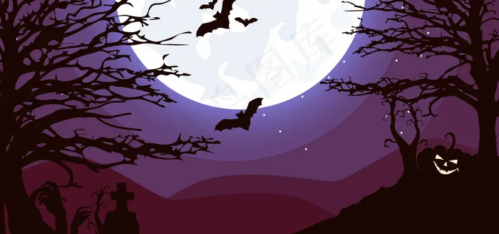 万圣节狂欢夜诡异森林红色banner(1920*900px 	       )psd模版下载