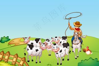 带有动物农场卡通风格的农场场景