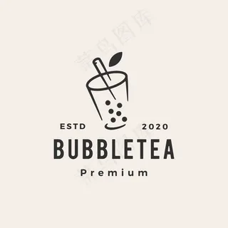 泡泡茶时尚复古标志图标插图