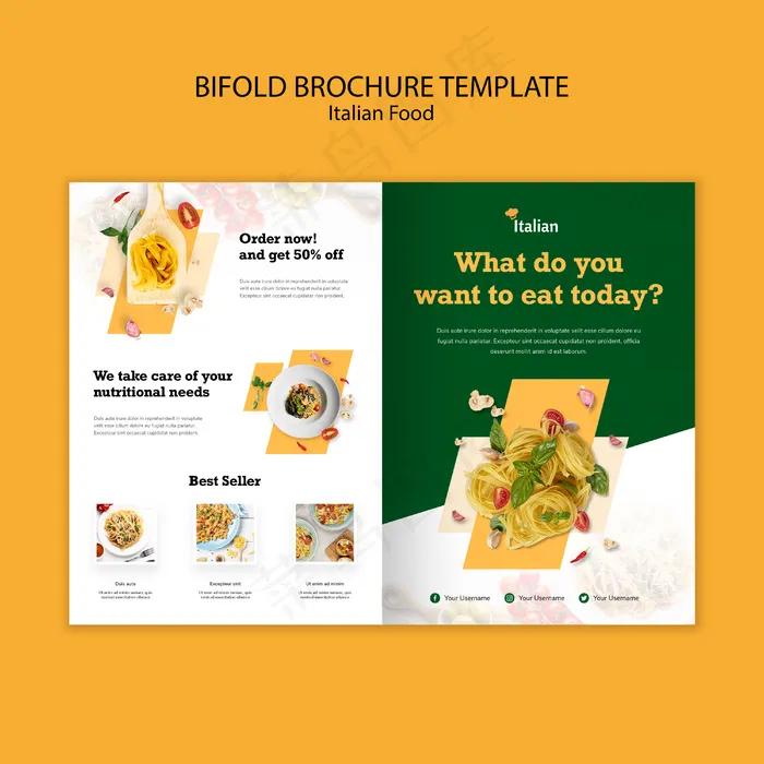 意大利食品双折小册子模板psd模版下载