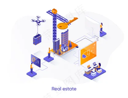 房地产等轴测网页横幅banner。