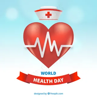 世界卫生日背景与心脏和护士帽