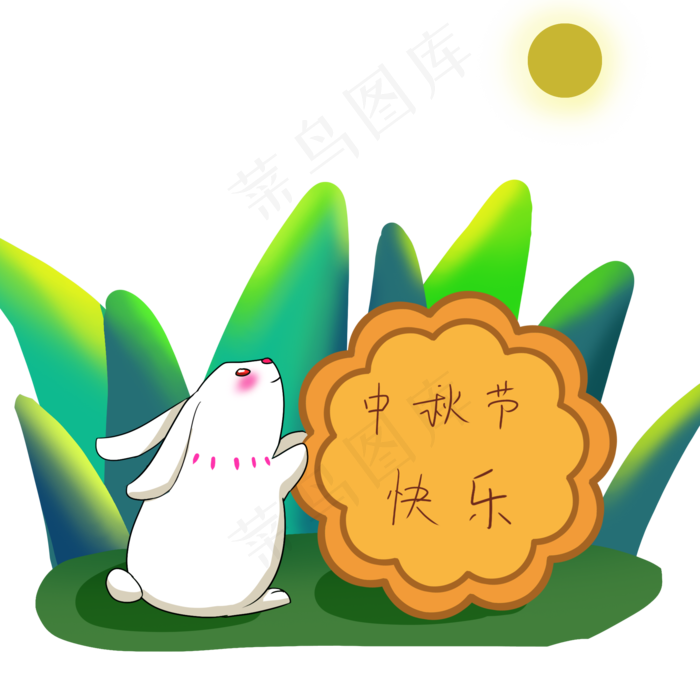 中秋节可爱玉兔赏月吃月饼手绘卡(2000X2000(DPI:300))psd模版下载