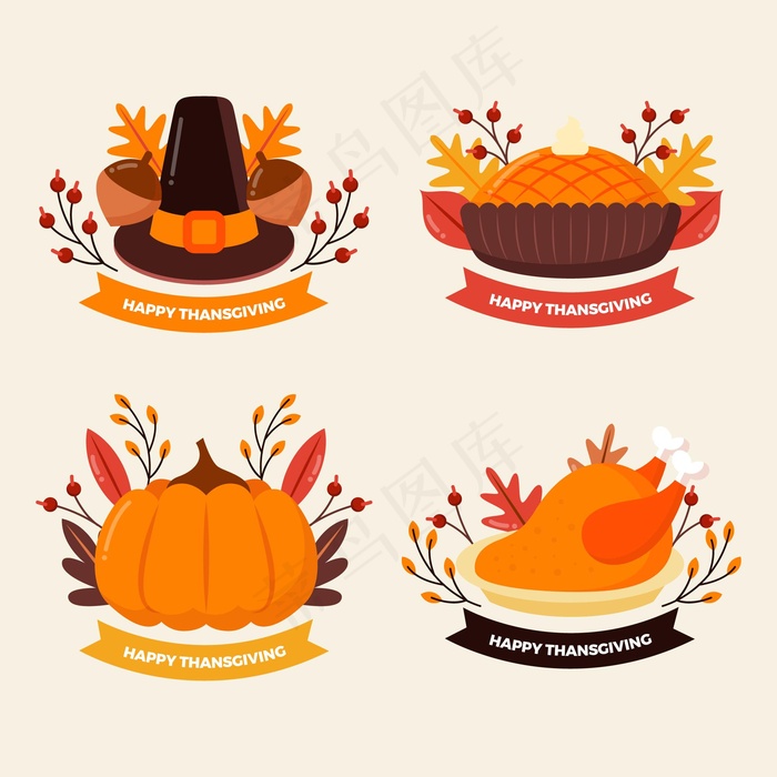 平面设计感恩节徽章系列