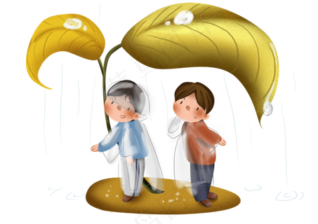 秋天叶子下避雨的男孩