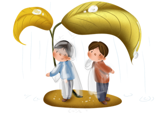 秋天叶子下避雨的男孩