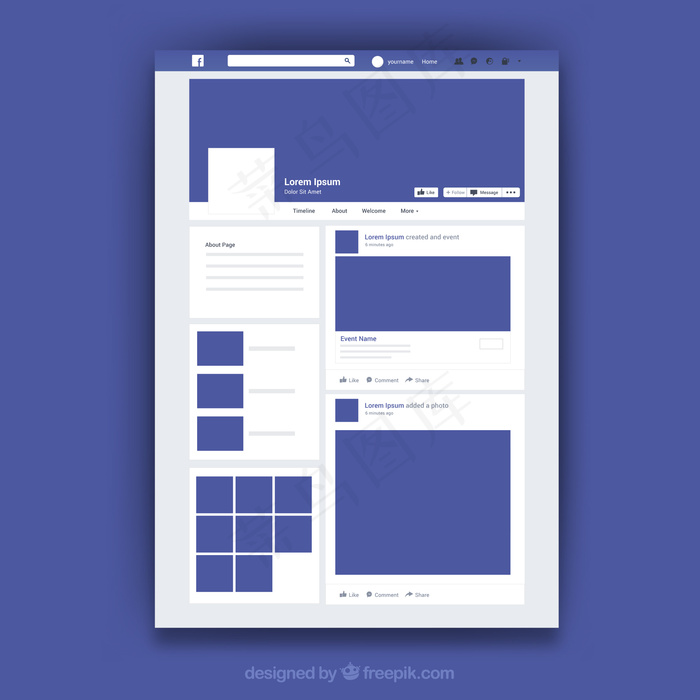 设计简约的Facebook网络界面eps,ai矢量模版下载