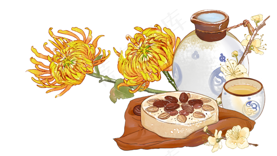 重阳节重阳糕酒壶菊花