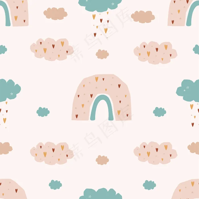 天衣无缝的彩虹图案，孩子们的云彩。eps,ai矢量模版下载