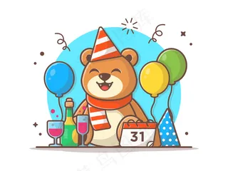 新年快乐矢量图标插图