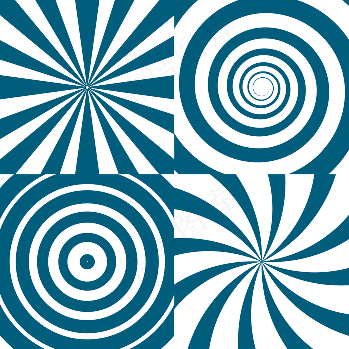 一组旋转。迷幻的圆圈和漩涡。螺旋旋转圆背景，旋转圆图案插图