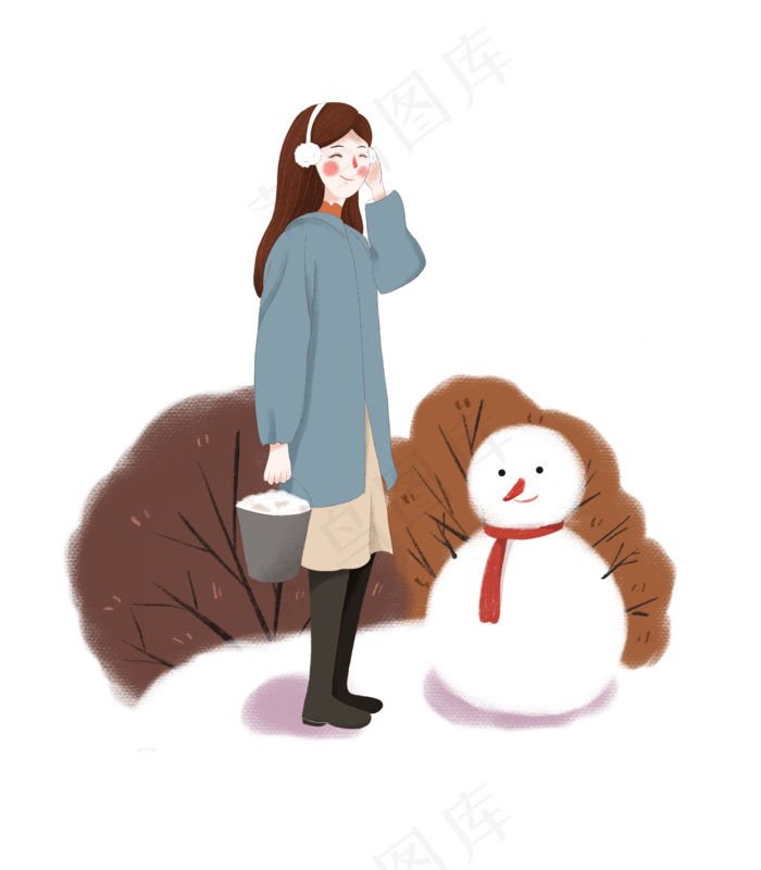 手绘冬季小清新堆雪人的女生下载(3500X4000(DPI:132))psd模版下载