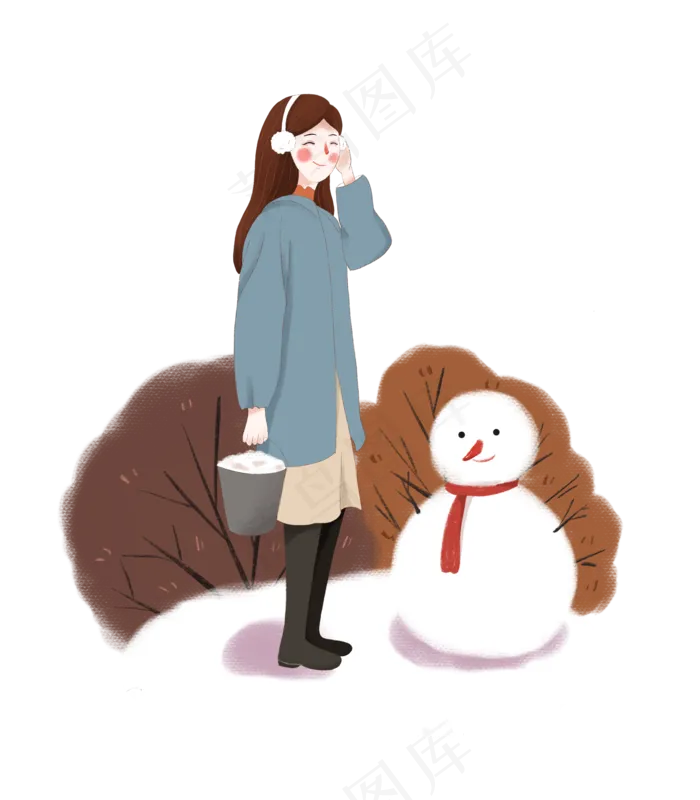 手绘冬季小清新堆雪人的女生下载(3500X4000(DPI:132))psd模版下载