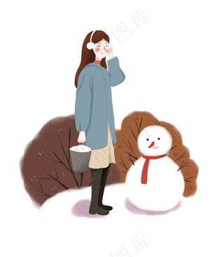 手绘冬季小清新堆雪人的女生下载