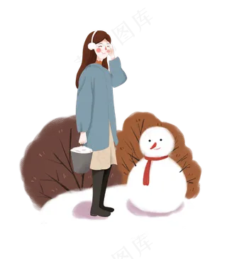手绘冬季小清新堆雪人的女生下载