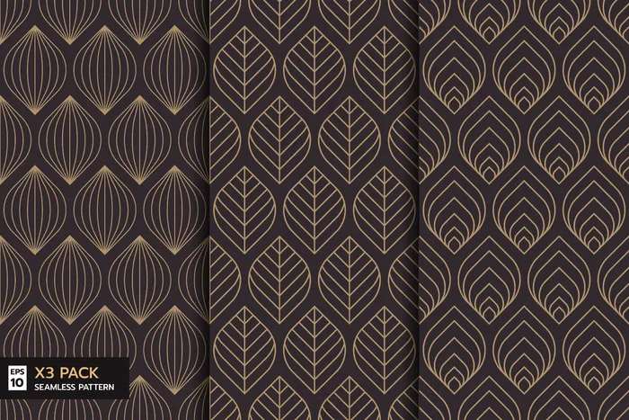 一组华丽的叶子在棕色背景上形成无缝的图案eps,ai矢量模版下载