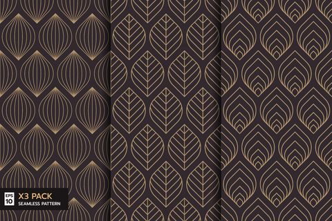 一组华丽的叶子在棕色背景上形成无缝的图案