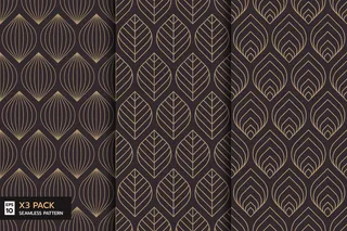 一组华丽的叶子在棕色背景上形成无缝的图案