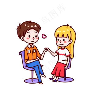 情人节男生女生约会手绘