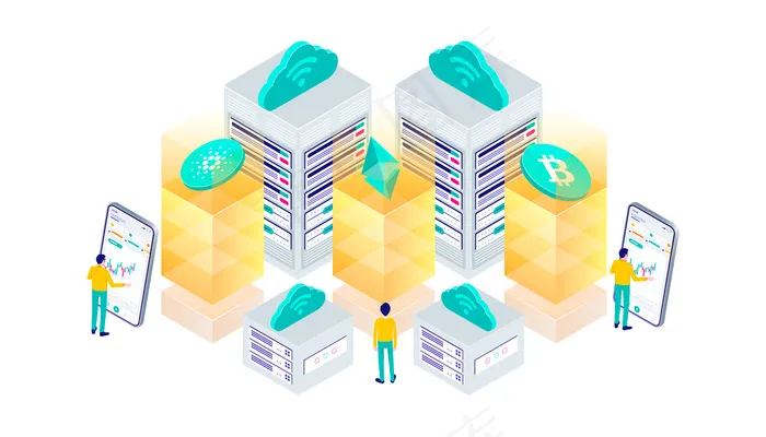 加密货币比特币以太坊区块链挖掘技术互联网物联网安全web仪表板等距3d平面图eps,ai矢量模版下载