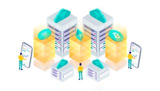 加密货币比特币以太坊区块链挖掘技术互联网物联网安全web仪表板等距3d平面图