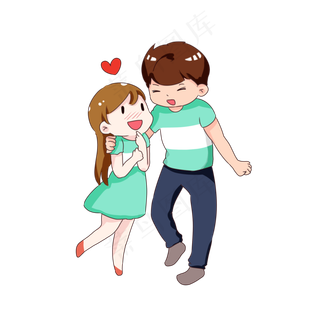 手绘卡通七夕节情侣