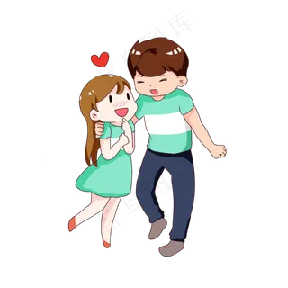 手绘卡通七夕节情侣