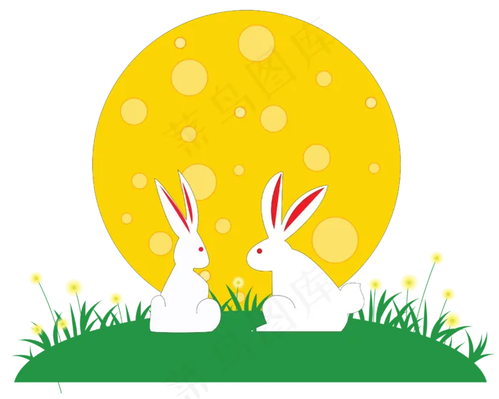 两个白色玉兔(2500*2000px 300 dpi )ai矢量模版下载