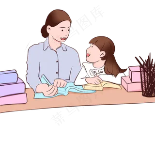 教师节学生和老师辅导作业卡通插