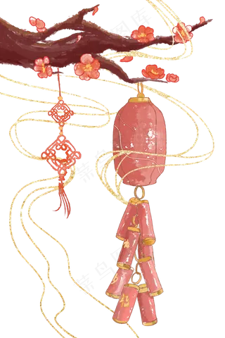 新年梅花灯笼水彩装饰