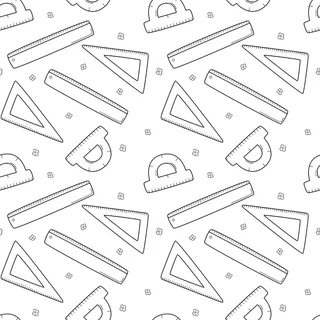 学校简单的无缝模式与尺子、 三角形、 量角器。数学，几何。黑，白