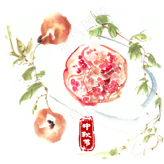 中秋节石榴水墨画