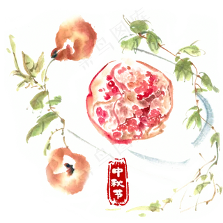 中秋节石榴水墨画