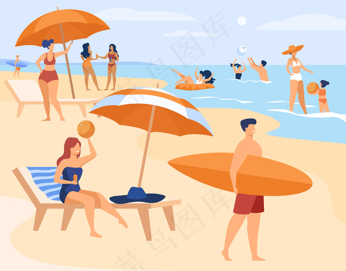 夏天人们在海边休息eps,ai矢量模版下载