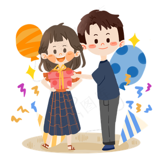 七夕卡通情侣送礼物PNG素材