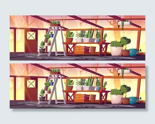 有植物、树木和花卉的玻璃温室。栽培和种植园林植物的空温室的矢量卡通室内