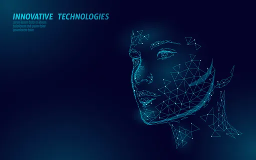 低倍数女性人脸生物识别。识别系统概念。个人数据安全访问扫描创新技术。三维多边形渲染插图