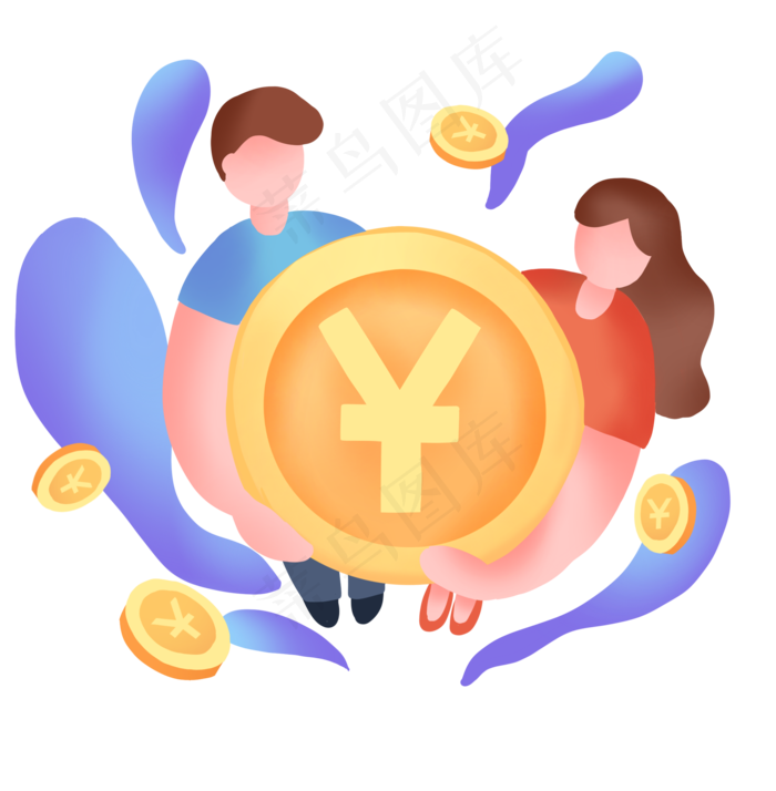 双十一扁平人抱金币双人