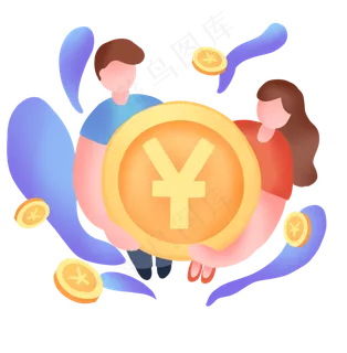 双十一扁平人抱金币双人