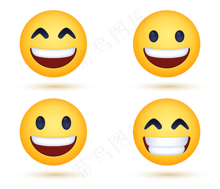 笑嘻嘻的表情脸，带着微笑的眼睛或露出牙齿的快乐微笑表情