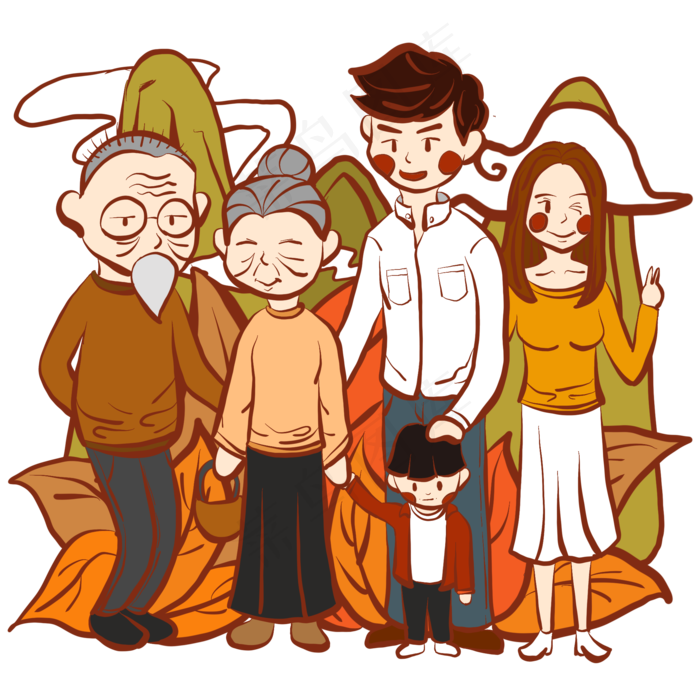 手绘卡通重阳节一家人出游小插画