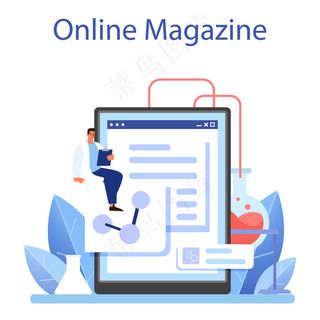 科学家在线服务或平台。教育理念和创新理念。生物、化学、医学。在线杂志。平面矢量图