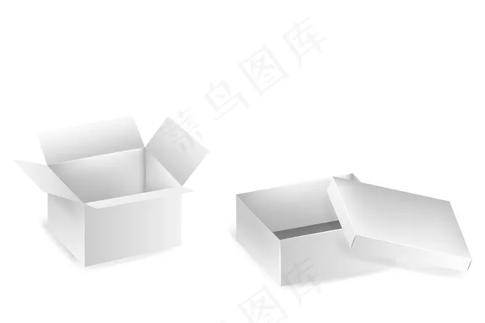 开箱收集。一套白色背景的白色长纸板箱。一套空白产品包装盒。逼真的纸板箱，容器，包装。eps,ai矢量模版下载