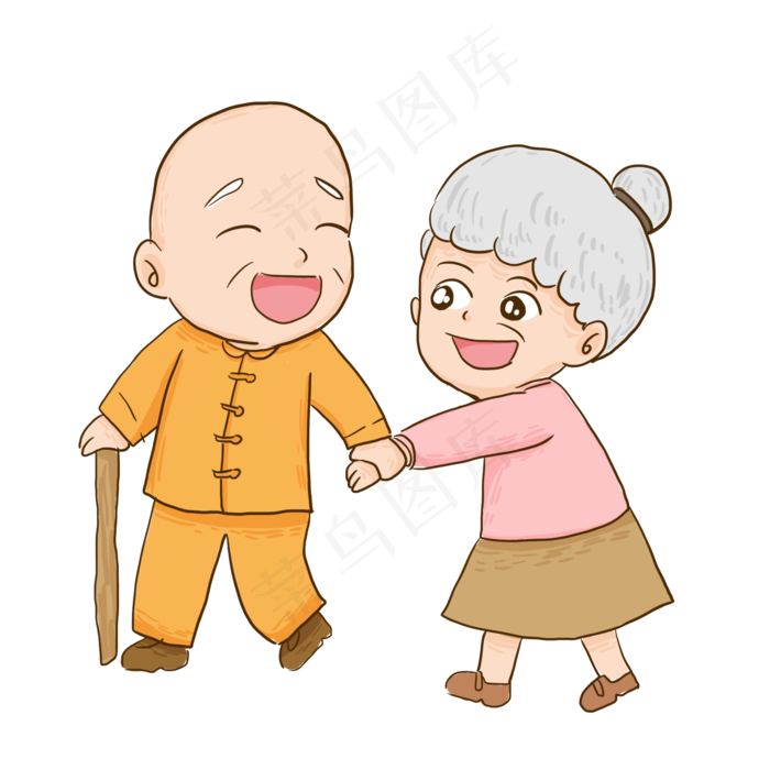 手绘开心可爱的两位老人人物设计