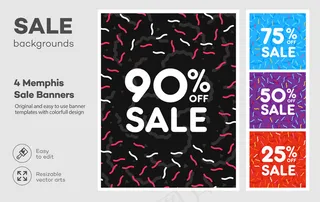 孟菲斯风格的现代彩色海报、横幅banner、宣传单,DM传单模板。